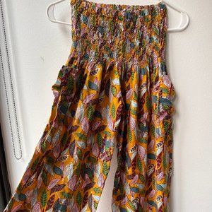 100% cotton Bohemian flowy turmeric yellow pants